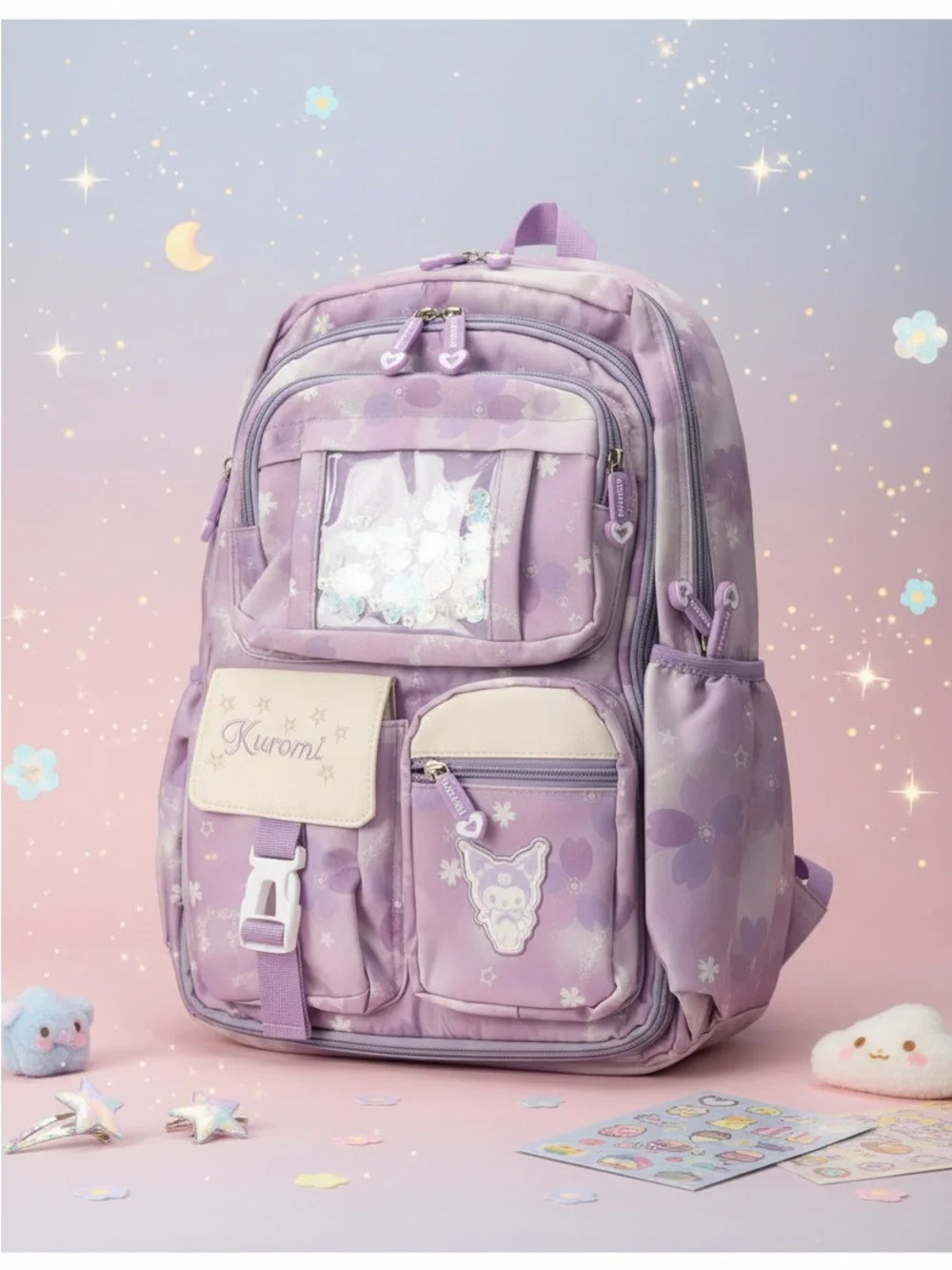 Kids kuromi Purple Backpack with Sequin Pocket